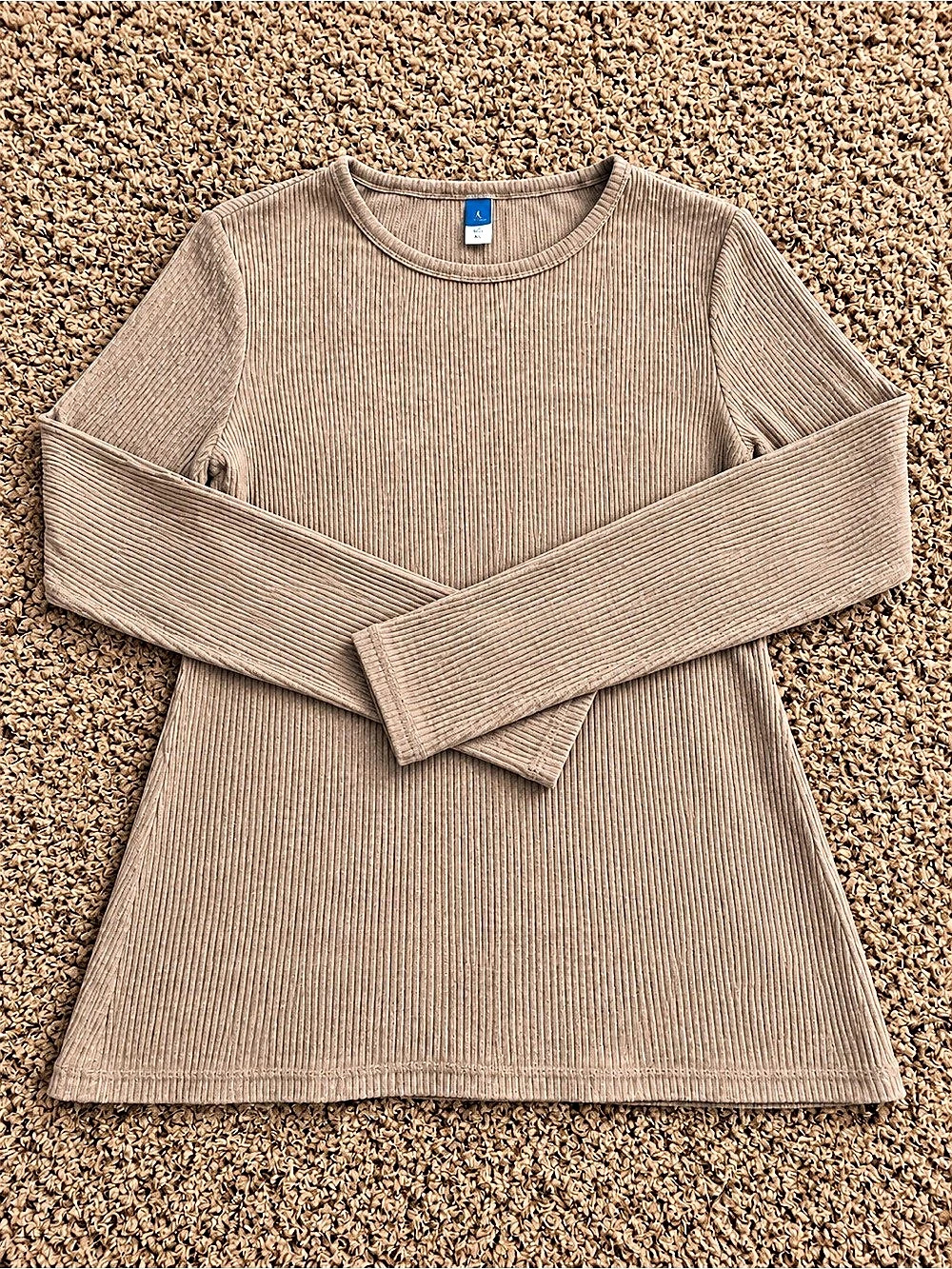 Old Navy Women’s Ribbed Long Sleeve Crew Neck Top Brown L